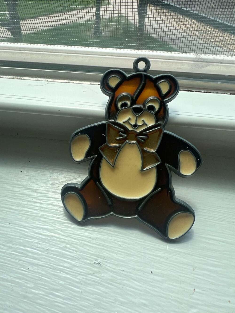 Vintage Stained Glass Style Acrylic Teddy Bear Suncatcher Ornament